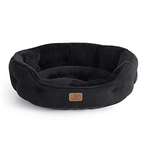 BEDSURE Katzenbett waschbar Katzen Bettchen - 51x48x15cm Katzen Bett mit zweiseitig Innenkissen Katzenschlafplatz für Katzen oder kleine Hunde, schwarz von BEDSURE