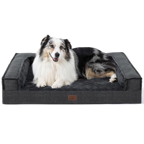 BEDSURE Orthopädisches Hundebett Große Hunde - Hundekorb, Hundekissen, Hundesofa mit Eierförmiger Kistenschaum, Kuschelig Schlafplatz in Größe 107x81x15 cm, Abnehmbar und Waschbar Hundebetten, grau von BEDSURE