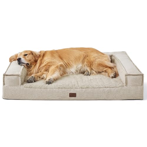 BEDSURE Orthopädisches Hundebett Große Hunde - Hundekorb, Hundekissen, Hundesofa mit Eierförmiger Kistenschaum, Kuschelig Schlafplatz in Größe 122x89x20 cm, Abnehmbar und Waschbar Hundebetten, Beige von BEDSURE