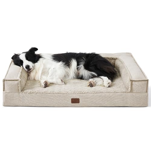 BEDSURE Orthopädisches Hundebett Große Hunde - Hundekorb, Hundekissen, Hundesofa mit Eierförmiger Kistenschaum, Kuschelig Schlafplatz in Größe 89x64x15 cm, Abnehmbar und Waschbar Hundebetten, Beige von BEDSURE