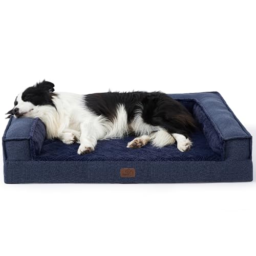 BEDSURE Orthopädisches Hundebett Große Hunde - Hundekorb, Hundekissen, Hundesofa mit Eierförmiger Kistenschaum, Kuschelig Schlafplatz in Größe 89x64x15 cm, Abnehmbar und Waschbar Hundebetten, Navyblau von BEDSURE