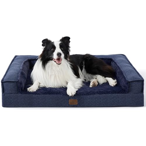 BEDSURE Orthopädisches Hundebett Große Hunde - Hundekorb, Hundekissen, Hundesofa mit Eierförmiger Kistenschaum, Kuschelig Schlafplatz in Größe 89x64x15 cm, Abnehmbar und Waschbar Hundebetten, Navyblau von BEDSURE