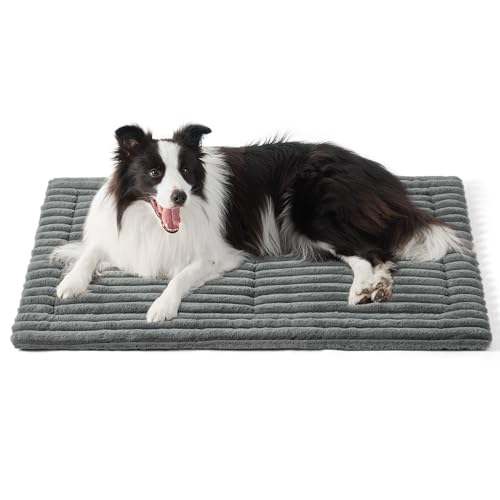 BEDSURE Hundematte für Große Hunde – Hundekissen Hundekäfigmatratze für Welpen und Katzen, Katzenmatte für große Katzen mit Rutschfester Unterseite, 89 x 58 cm, grau von BEDSURE