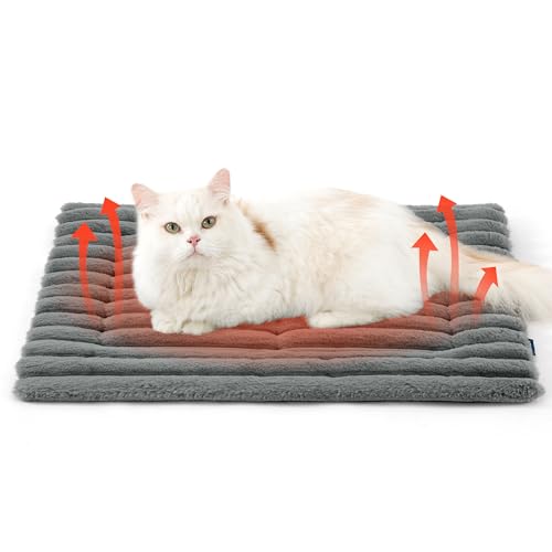 BEDSURE Selbstwärmende Hundematte für kleine Hunde – Katzendecke für große Katzen mit Rutschfester Unterseite und seitlichem Griff, kleine Hundekäfigmatratze für Welpen und Katzen, 61 x 46 cm, grau von BEDSURE