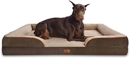 BEDSURE orthopädisches Hundebett Ergonomisches Hundesofa - 134x106 cm Hundecouch mit eierförmiger Kistenschaum für große Hunde, waschbar rutschfest Hundebetten, braun von BEDSURE