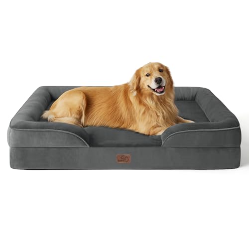 BEDSURE orthopädisches Hundebett Ergonomisches Hundesofa - 134x106 cm Hundecouch mit eierförmiger Kistenschaum für große Hunde, waschbar rutschfest Hundebetten, dunkelgrau von BEDSURE