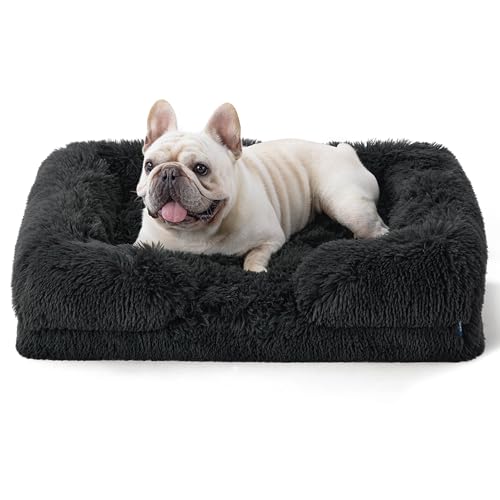 BEDSURE orthopädisches Hundebett Ergonomisches Hundesofa - 71x58 cm Hundecouch mit eierförmiger Kistenschaum für kleine Hunde, waschbar rutschfest Hundebetten, Dunkelgrau von BEDSURE