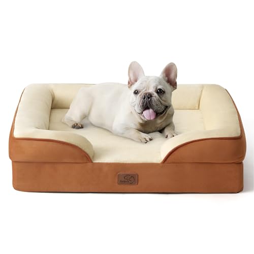 BEDSURE orthopädisches Hundebett Ergonomisches Hundesofa - 71x58 cm Hundecouch mit eierförmiger Kistenschaum für kleine Hunde, waschbar rutschfest Hundebetten, Karamell von BEDSURE