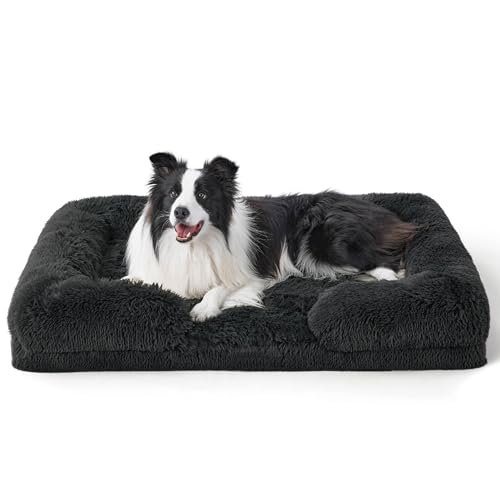 BEDSURE orthopädisches Hundebett Ergonomisches Hundesofa - 89x63 cm Hundecouch mit eierförmiger Kistenschaum für mittlere Hunde, waschbar rutschfest Hundebetten, Dunkelgrau von BEDSURE