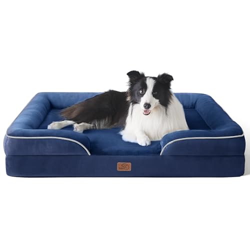 BEDSURE orthopädisches Hundebett Ergonomisches Hundesofa - 89x63 cm Hundecouch mit eierförmiger Kistenschaum für mittlere Hunde, waschbar rutschfest Hundebetten, Navyblau von BEDSURE