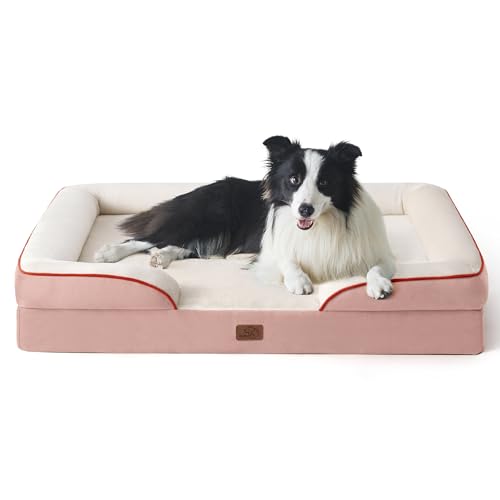 BEDSURE orthopädisches Hundebett Ergonomisches Hundesofa - 89x63 cm Hundecouch mit eierförmiger Kistenschaum für mittlere Hunde, waschbar rutschfest Hundebetten, rosa von BEDSURE