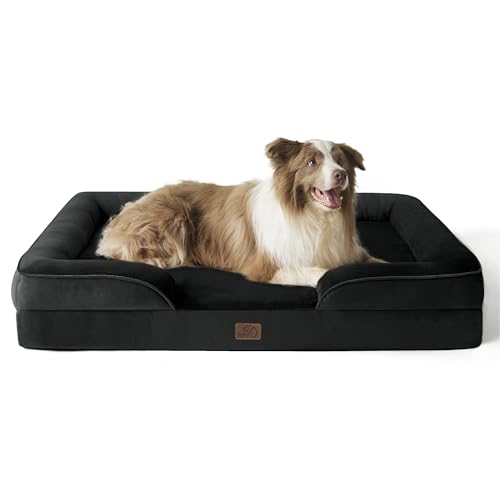 BEDSURE orthopädisches Hundebett Ergonomisches Hundesofa - 97x71 cm Hundecouch mit eierförmiger Kistenschaum für große Hunde, waschbar rutschfest Hundebetten, schwarz von BEDSURE