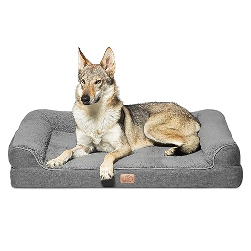 BEDSURE orthopädisches Hundebett große Hunde - Hundesofa mit eierförmiger Kistenschaum, kuschelig Schlafplatz in Größe 106x81 cm, waschbare Hundesofa, grau von BEDSURE