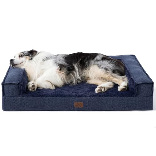 BEDSURE orthopädisches Hundebett große Hunde - Hundesofa mit eierförmiger Kistenschaum, kuschelig Schlafplatz in Größe 107x81x15 cm, waschbare Hundesofa, Navyblau von BEDSURE