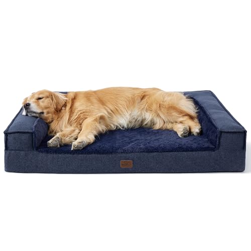 BEDSURE orthopädisches Hundebett große Hunde - Hundesofa mit eierförmiger Kistenschaum, kuschelig Schlafplatz in Größe 122x89x20 cm, waschbare Hundesofa, Navyblau von BEDSURE