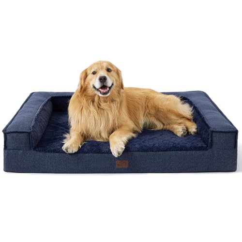 BEDSURE orthopädisches Hundebett große Hunde - Hundesofa mit eierförmiger Kistenschaum, kuschelig Schlafplatz in Größe 122x89x20 cm, waschbare Hundesofa, Navyblau von BEDSURE