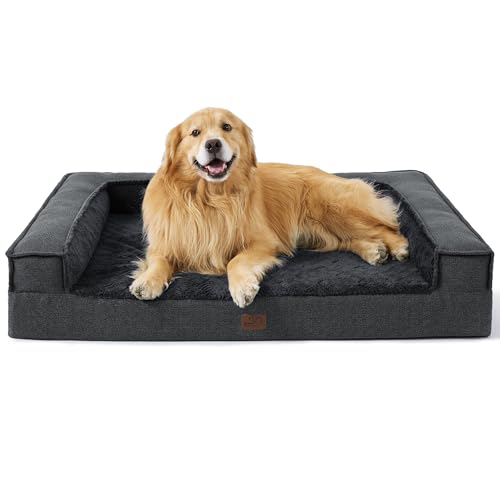 BEDSURE orthopädisches Hundebett große Hunde - Hundesofa mit eierförmiger Kistenschaum, kuschelig Schlafplatz in Größe 122x89x20 cm, waschbare Hundesofa, grau von BEDSURE