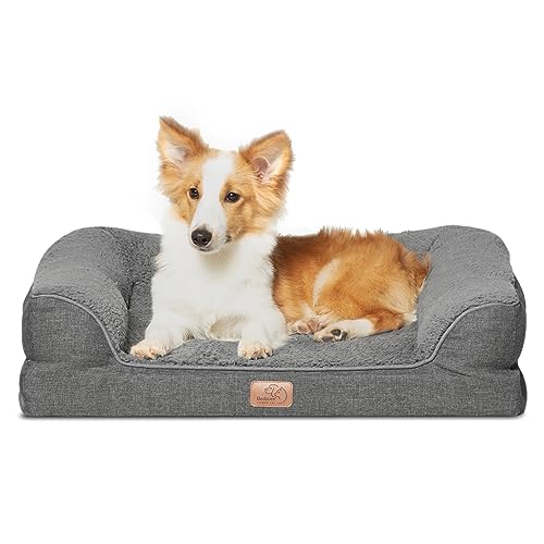 BEDSURE orthopädisches Hundebett große Hunde - Hundesofa mit eierförmiger Kistenschaum, kuschelig Schlafplatz in Größe 71x58 cm, waschbare Hundesofa, grau von BEDSURE