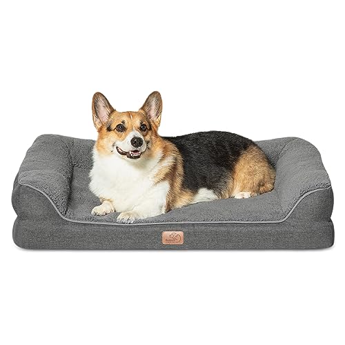 BEDSURE orthopädisches Hundebett große Hunde - Hundesofa mit eierförmiger Kistenschaum, kuschelig Schlafplatz in Größe 91x68 cm, waschbare Hundesofa, grau von BEDSURE