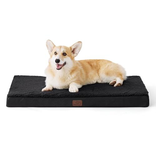 BEDSURE orthopädisches Hundebett mittelgroße Hunde - 89x56x7.6cm Hundekissen flauschig Hundematte waschbar Hundematratze in schwarz für mittelgroße Hunde von BEDSURE