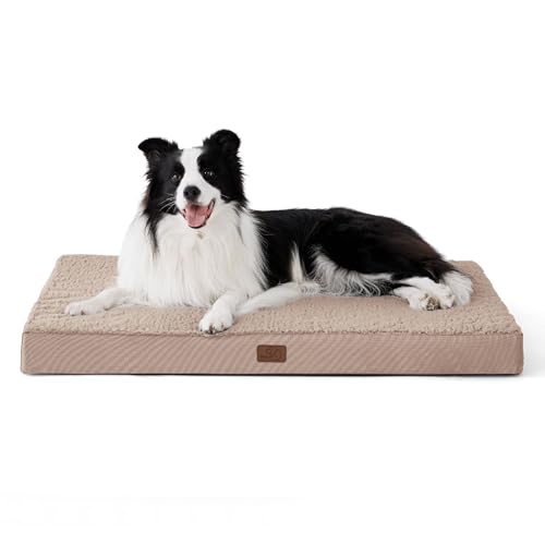 BEDSURE orthopädisches Hundebett mittelgroße Hunde - 91x69x7.6cm Hundekissen flauschig Hundematte waschbar Hundematratze für mittelgroße Hunde, Hellbraun von BEDSURE