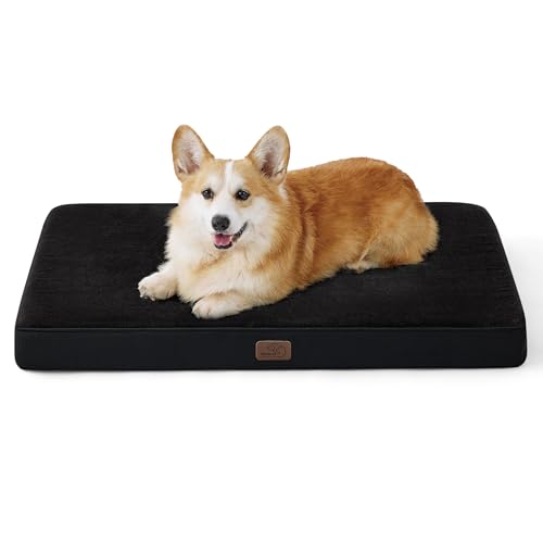 BEDSURE orthopädisches Hundekissen mittelgroße Hunde - 74x46x8cm waschbares Hundebett mit 2 in 1 Memoryschaum, kuscheliges Hundematte Hundematratze in größe, Schwarz von BEDSURE