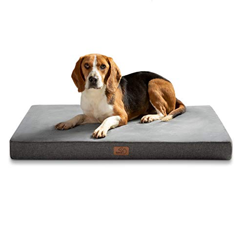 BEDSURE orthopädisches Hundekissen mittelgroße Hunde - 74x46x8cm waschbares Hundebett mit 2 in 1 Memoryschaum, kuscheliges Hundematte Hundematratze in größe, dunkelgrau von BEDSURE