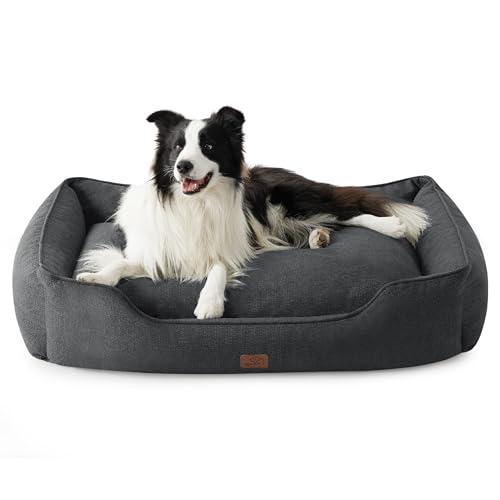 BEDSURE waschbar Hundebett Grosse Hunde - 90x69x25 cm Hundekorb mit erhöhte Ränder und abnehmbarem Bezug, rutschfest Hundesofa für mittlere große Hunde, grau von BEDSURE