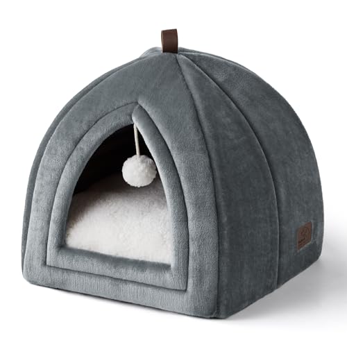 Bedsure Katzenhöhle große Katzen Grau - Faltbare Katzenbett mit waschbaren Kissen, Katzenzelt für Kätzchen kleine, mittelgroße Haustier, weiches und warmes Katzenhaus für drinnen, 38x38x38cm von BEDSURE