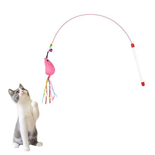 BEE&FLOWER Interaktive Katzenspielzeug mit Federn Katzen Spielzeug Katzenangel Handheld Stahldraht Natürlicher Federkopf Glocken Zauberstab Spielzeug für Katze von BEE&FLOWER