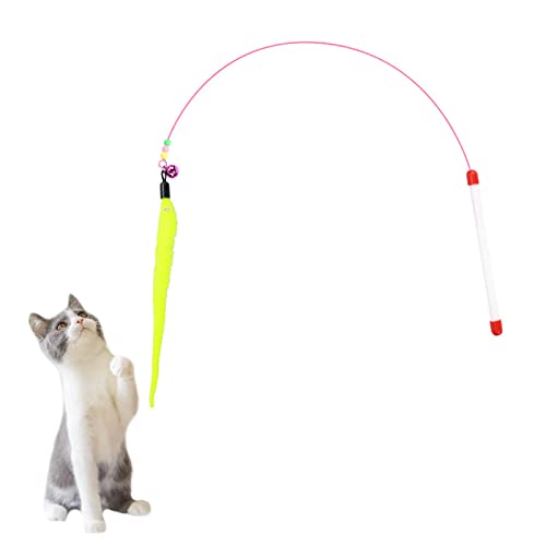 BEE&FLOWER Interaktive Katzenspielzeug mit Federn Katzen Spielzeug Katzenangel Handheld Stahldraht Natürlicher Federkopf Glocken Zauberstab Spielzeug für Katze von BEE&FLOWER