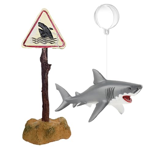 BEEMERIT Aquarium Shark Decor Set - Schwimmender Weißer Hai mit Hai Warnschild für Aquarien - dekoratives Zubehör für Aquarien (Gefahr - Haifischzone) von BEEMERIT