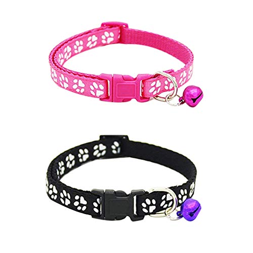 BEEOFICEPENG Verstellbares Katzenhalsband mit Glöckchen, modisches Druck-Design, Haustierhalsband, Sicherheits-Schnellverschluss-Halsband für Katzen, 2 Stück (Rose und Schwarz) von BEEOFICEPENG