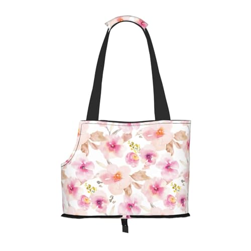 Tragetasche für Haustiere, tragbare Reise-Hundehandtasche mit Sicherheits-Metallschnalle für U-Bahn-Wanderungen, Aquarell, Rosa, Und, Lila, Blumen von BEEOFICEPENG