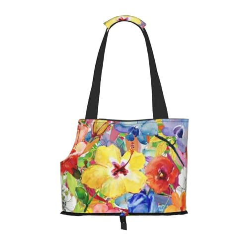 Tragetasche für Haustiere, tragbare Reise-Hundehandtasche mit Sicherheits-Metallschnalle für U-Bahn-Wanderungen, Aquarell Lilie Orchidee Blumen Tragetasche für Haustiere, tragbare Reise-Hundehandtasche mit Sicherheits-Metallschnalle für U-Bahn-Wanderungen, Aquarell Lilie Orchidee Blumen von BEEOFICEPENG