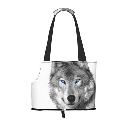 Tragetasche für Haustiere, tragbare Reise-Hundehandtasche mit Sicherheits-Metallschnalle für U-Bahn-Wanderungen, Blauäugiger Wolf von BEEOFICEPENG