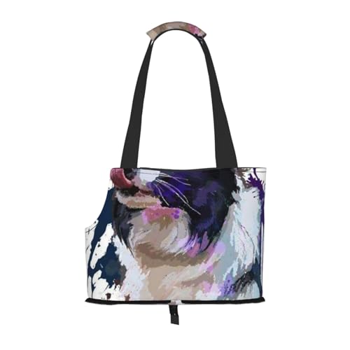 Tragetasche für Haustiere, tragbare Reise-Hundehandtasche mit Sicherheits-Metallschnalle für U-Bahn-Wanderungen, Border Collie Kunst Hund Malerei von BEEOFICEPENG