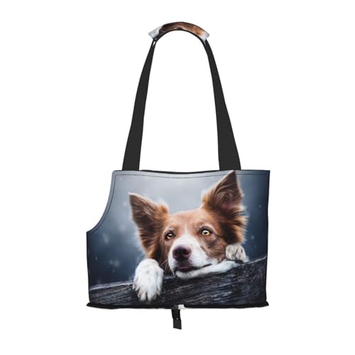 Tragetasche für Haustiere, tragbare Reise-Hundehandtasche mit Sicherheits-Metallschnalle für U-Bahn-Wanderungen, Brauner Border Collie Bokeh Gott mit gelben Augen von BEEOFICEPENG