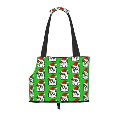 Tragetasche für Haustiere, tragbare Reise-Hundehandtasche mit Sicherheits-Metallschnalle für U-Bahn-Wanderungen, Englische Bulldogge Weihnachtsmann Weihnachten von BEEOFICEPENG