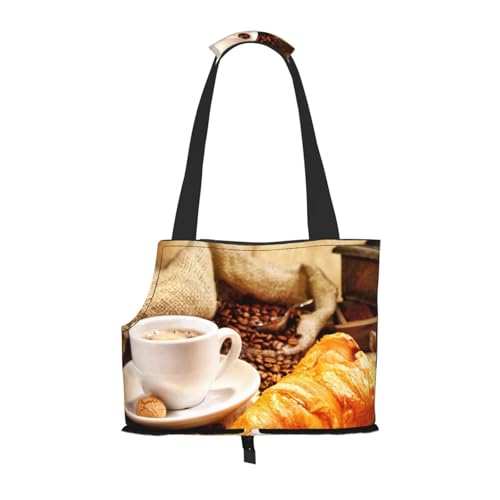 Tragetasche für Haustiere, tragbare Reise-Hundehandtasche mit Sicherheits-Metallschnalle für U-Bahn-Wanderungen, Kaffeetasse mit Croissant von BEEOFICEPENG