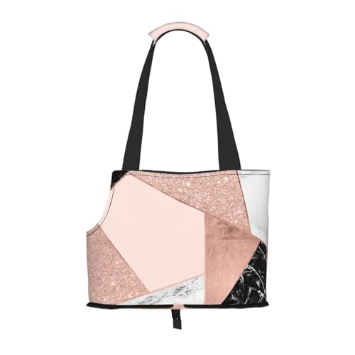 Tragetasche für Haustiere, tragbare Reise-Hundehandtasche mit Sicherheits-Metallschnalle für U-Bahn-Wanderungen, Roségold Glitzer Schwarz Weiß Marmor Geometrisch von BEEOFICEPENG