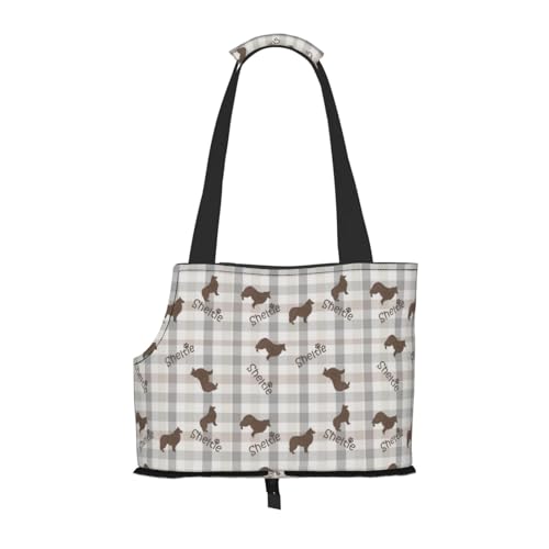 Tragetasche für Haustiere, tragbare Reise-Hundehandtasche mit Sicherheits-Metallschnalle für U-Bahn-Wanderungen, Sheltie-Plaid von BEEOFICEPENG