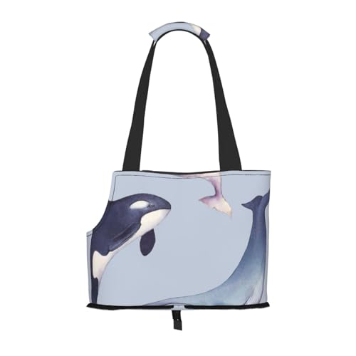 Tragetasche für Haustiere, tragbare Reise-Hundehandtasche mit Sicherheits-Metallschnalle für U-Bahn-Wanderungen, Wasserflasche Aquarell Delphin Marine Wal von BEEOFICEPENG