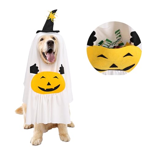 BEIJIALY Halloween-Hundekostüme mit Kürbistaschen, Weiße Geister-Hunde-Cosplay-Tücher, Halloween-Geisterkostüm für Hunde-Cosplay, Weißer Laken-Geisterumhang für Haustiere für (L) von BEIJIALY