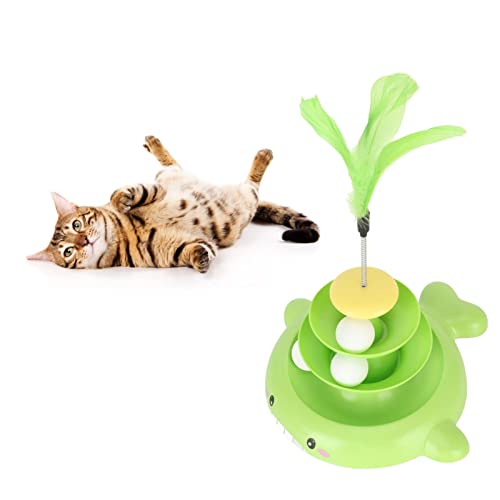 BEIJIALY Katzenspielzeug-Roller, Katzenballturm-Spielzeug, 3-stöckiger Katzenturm für Hauskatzen, Abnehmbare Haustierbahn, Interaktives Katzenspielzeug mit Neckender Feder für(Grün) von BEIJIALY