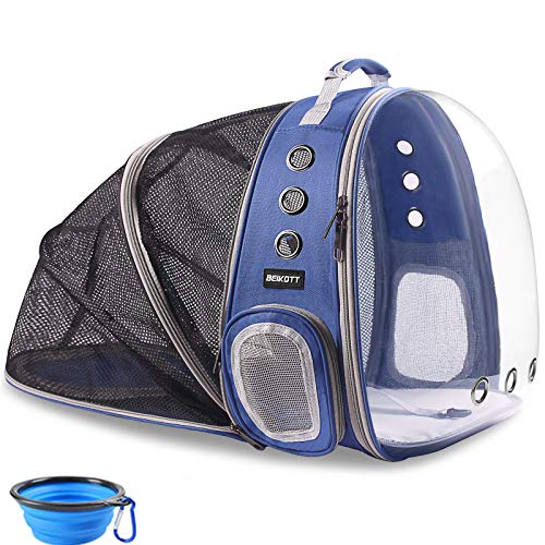 BEIKOTT Back Erweiterbarer Katzenrucksack, Haustier Hund Rucksack Träger für kleine Katzen Hunde und Vögel, transparenter Weltraumkapselrucksack für Reisen/Wandern/Outdoor von BEIKOTT