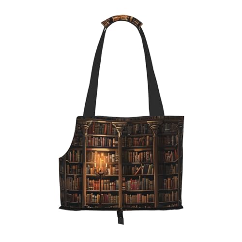 Book Room Mysterious Library bedruckte faltbare Haustiertasche – tragbare Reisetasche für Welpen, Katzen, Haustier-Tragetasche, Rucksäcke von BEIVGOXL