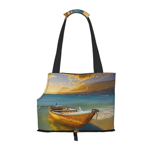 Boot, Strand, Sonnenaufgang Zeit, nautischer Druck, faltbare Haustiertasche, tragbare Reisetasche für Welpen, Katzen, Haustier-Tragetasche, Rucksäcke von BEIVGOXL