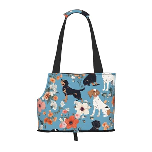 Border Collie Florals bedruckte faltbare Haustiertasche – tragbare Reisetasche für Welpen, Katzen, Haustier-Tragetasche, Rucksäcke von BEIVGOXL