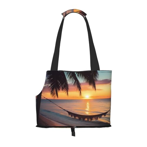 Coconut Beach Sonnenuntergang Hängematte bedruckt faltbare Haustiertasche – tragbare Reisetasche für Welpen, Katzen, Haustier-Tragetasche, Rucksäcke von BEIVGOXL